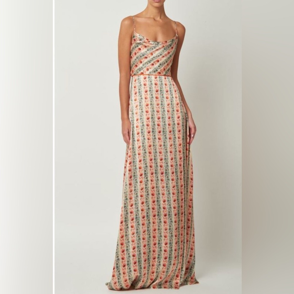 Markarian Vesta Satin wrap gown dress - multicolor floral print stripe size 6